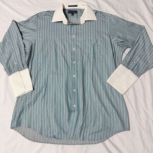 Paul Fredrick Blue and Grey Striped Men's Shirt